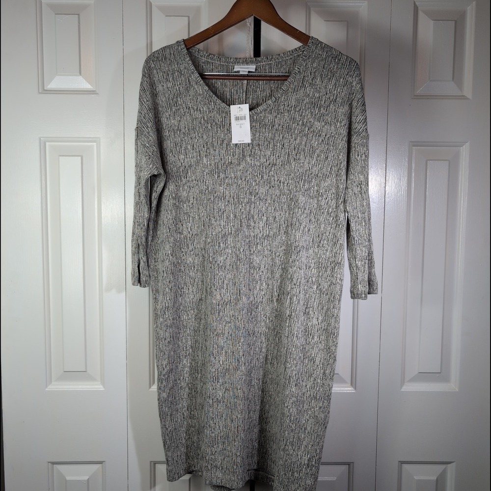 Pure Jill NEW Sm Cotton Linen Blend B&W Knit Sweater Dress 3/4 sleeve Comfort